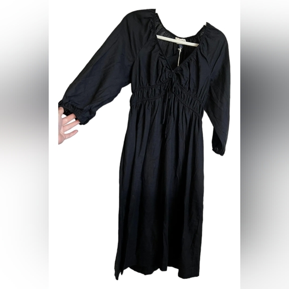 UNIVERSAL THREAD BLACK V NECKLINE TIE FRONT MIDI DRESS NWT SIZE XS - Picture 5 of 9